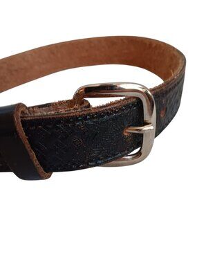 Vintage Leather Cowboy Belt Girl Boys 20" Black Embossed Eagles 1980's